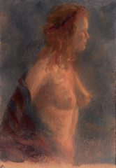 Studio live model Tina at Wed Eve Fig - pre-covid , 7” x 5” on cartón