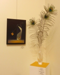 Windswept and Coral Bougainvillea with cut glass vase