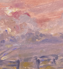 Detail of "River Fog in the Paddock", plein air oil painting, 9" x 9"